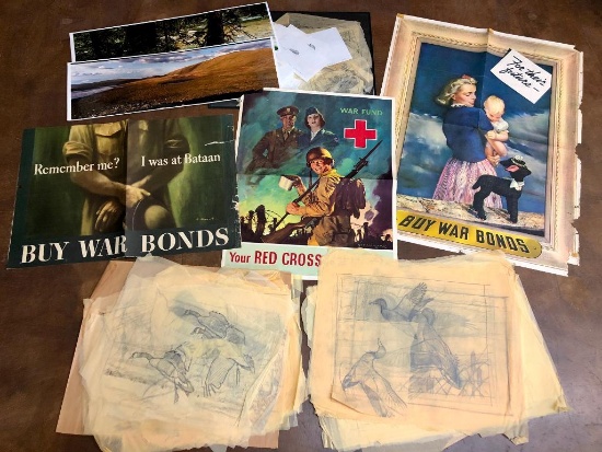 Large Group Wildlife Sketches, War Bond Posters, etc.