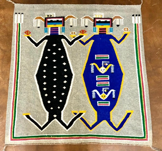Vintage Navajo Sandpainting Rug of Mother Earth and Father Sky