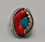 Turquoise and Coral Ring