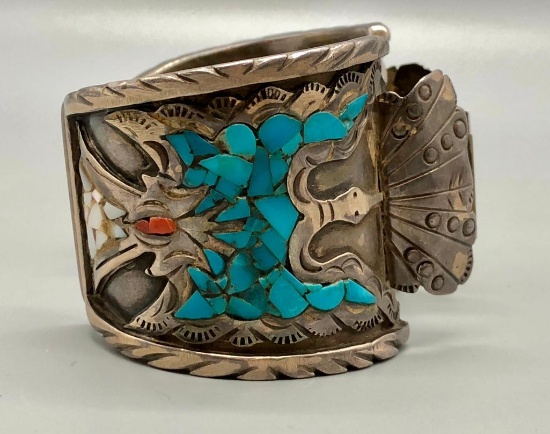 Vintage Peyote Bird Chip Inlay Watch Bracelet