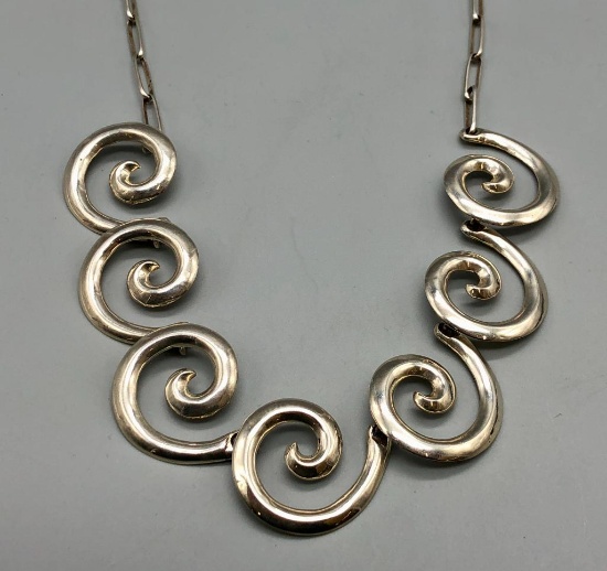 Unique Sterling Silver Swirl Design Necklace