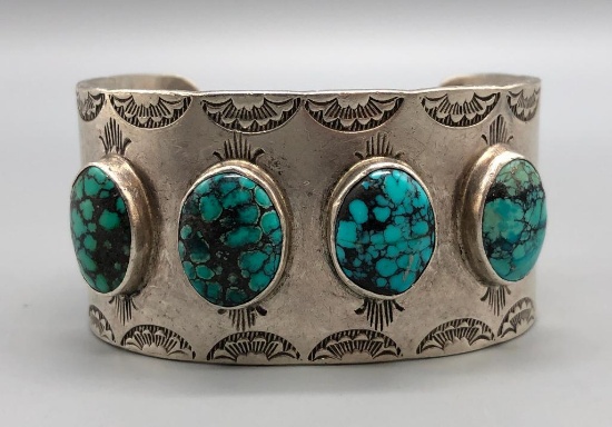 Four Stone Spiderwebbed Turquoise Bracelet