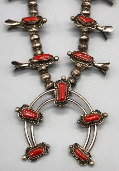 Smaller Size Coral Squash Blossom Necklace