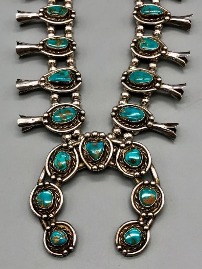 Vintage Blue Gem Turquoise Squash Blossom Necklace