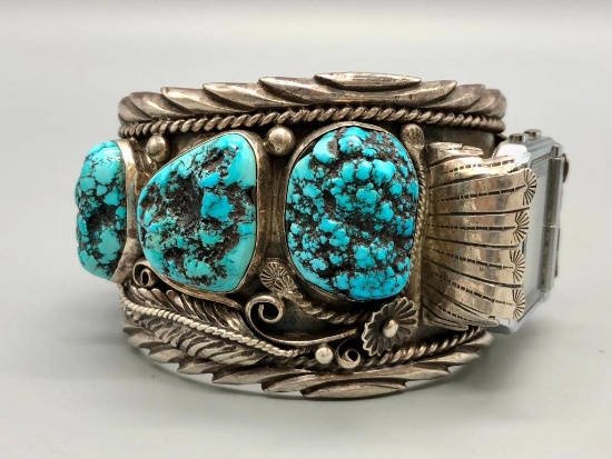 Large Five Stone Turquoise Watch Cuff