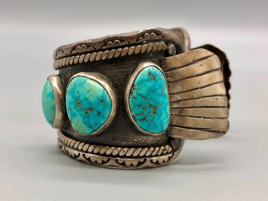 Vintage Six Turquoise Stone Watch Cuff
