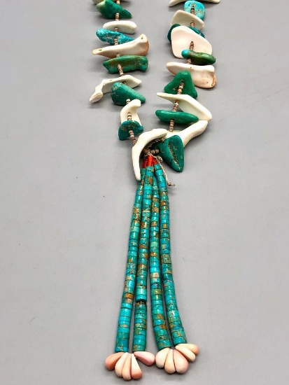 Turquoise, Shell & Heishi Jocla Style Necklace.