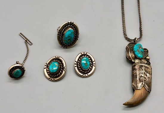 Miscellaneous Group of Turquoise and Sterling Silver Jewelry