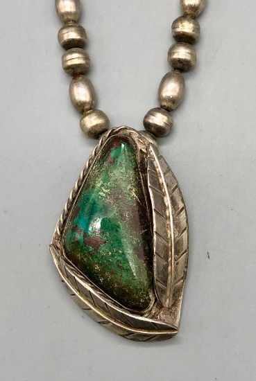 Sterling Silver & Green Stone Necklace