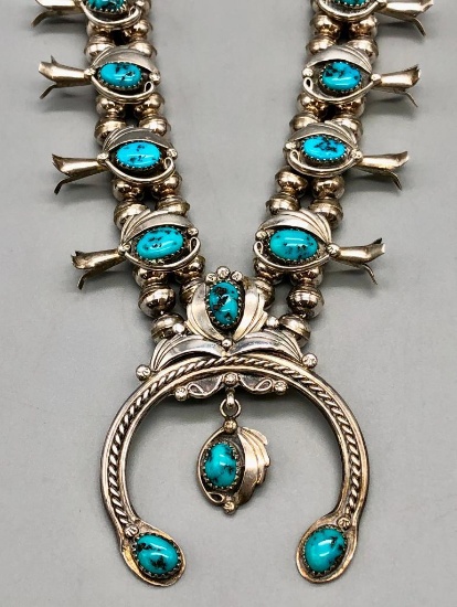 Small Size Turquoise Squash Blossom Necklace
