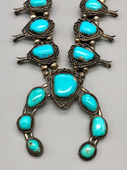 Vintage Turquoise Squash Blossom Necklace
