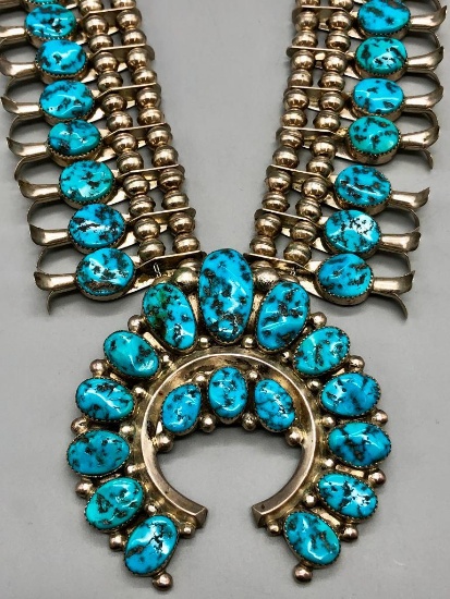 Nice Turquoise Squash Blossom Necklace