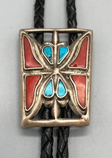 Vintage Coral and Turquoise Bolo Tie