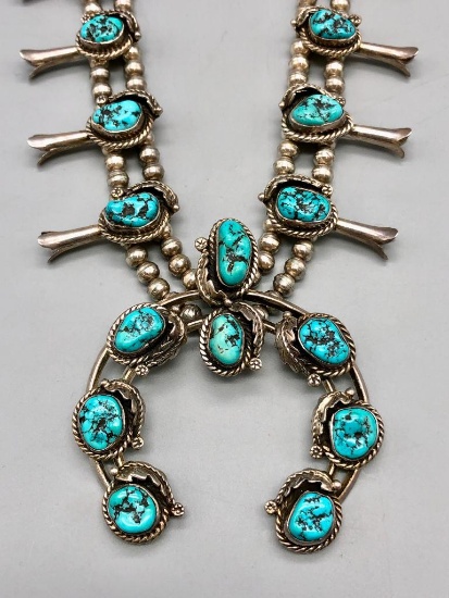 Vintage Turquoise Squash Blossom Necklace