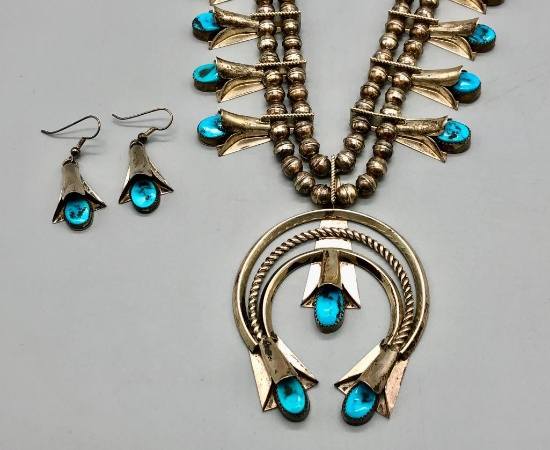 Turquoise & Sterling Silver Necklace Set by F. Yazzie