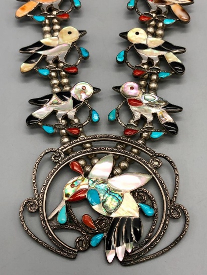 Vintage Porfilio Sheyka Bird Inlay Necklace
