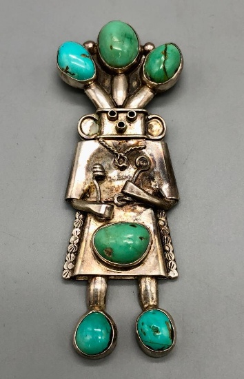 Turquoise & Sterling Silver Kachina Pendant