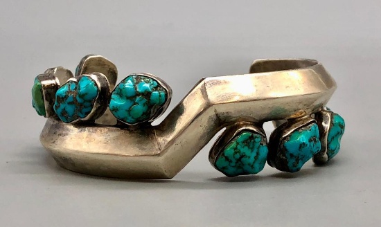 Turquoise and Sterling Silver Bracelet by Fred Bowannie
