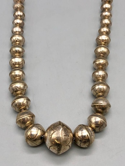 Great Stamped Sterling Silver Bead Necklace