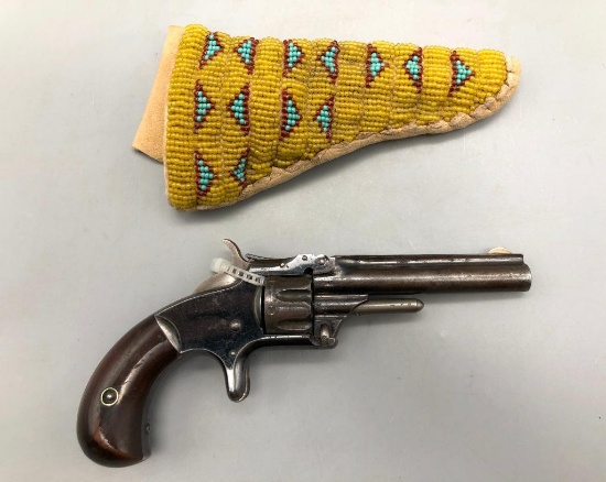 3RD Issue S&W 7 Shot Tip Up .22 with Beaded Holster