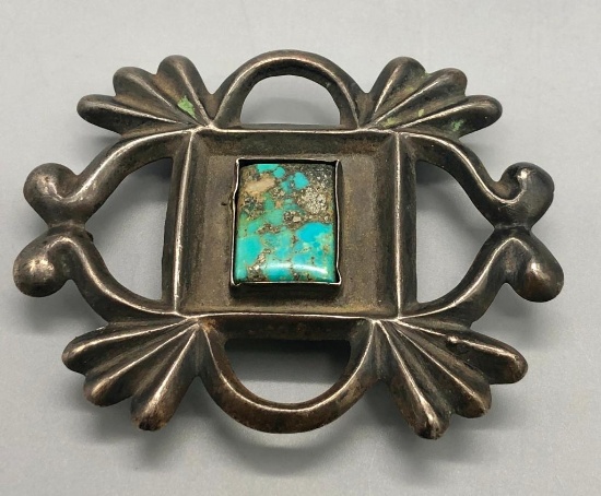 Vintage Turquoise & Sandcast Sterling Silver Buckle