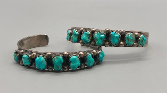 Two Older Matching Carved Turquoise Bracelets