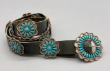 Vintage Turquoise and Sterling Silver Concho Belt