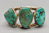 Three Stone Turquoise and Sterling Silver Bracelet