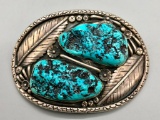LARGE Vintage Turquoise Belt Buckle