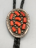 Coral and Sterling Silver Bolo Tie