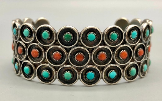 Three Row Turquoise & Coral Bracelet