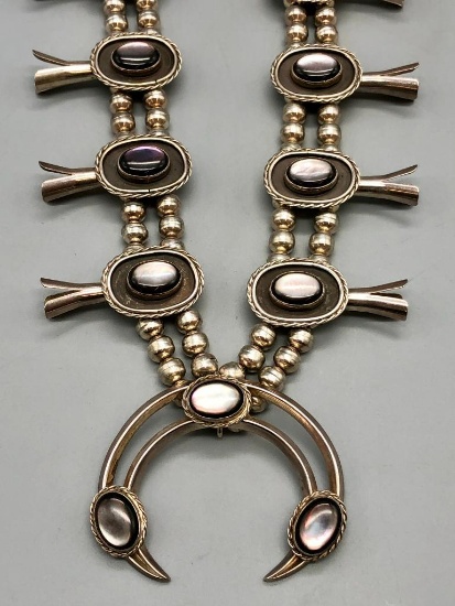 Black Mother of Pearl Squash Blossom Necklace