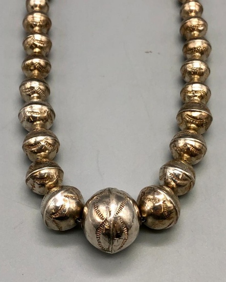 Stamped Sterling Silver Bead Necklace