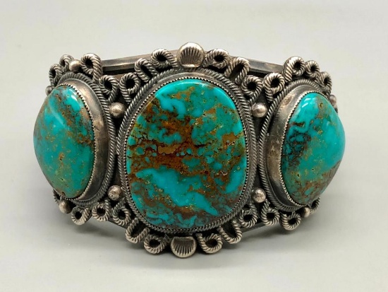 Three Stone Turquoise Bracelet by Kirk Smith