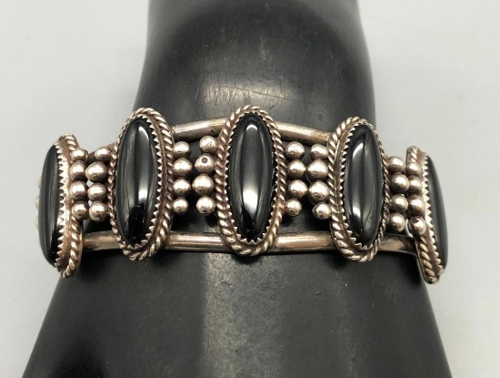 Five Stone Onyx & Sterling Silver Bracelet