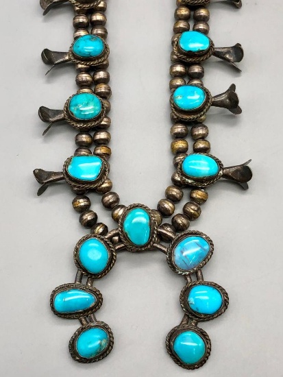 Vintage Turquoise Squash Blossom Necklace