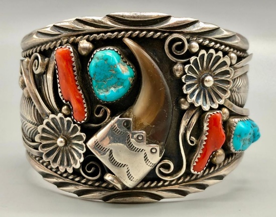 Vintage Claw, Coral & Turquoise Bracelet