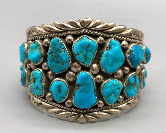Vintage Turquoise Nugget Cluster Bracelet