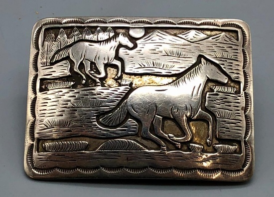 Horse Theme Sterling Silver Overlay Buckle