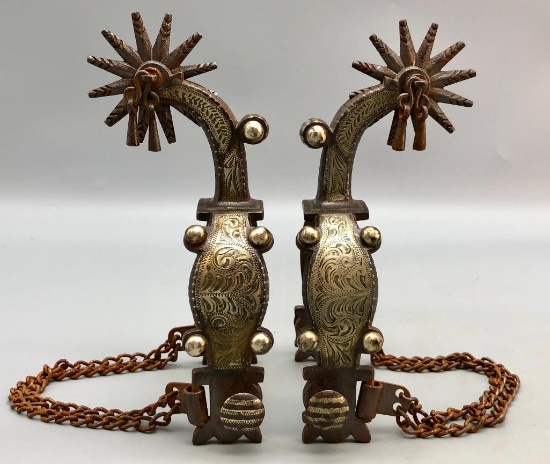 Vintage California Drop Shank Spurs with Heel Chains