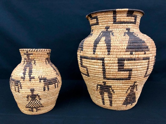 Two Older Tohono O'odham Olla Baskets