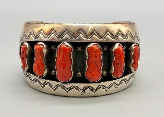 Vintage Six Coral Cabochon Bracelet