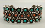 Three Row Turquoise & Coral Bracelet