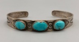 Fred Harvey Era Three Stone Turquoise Bracelet