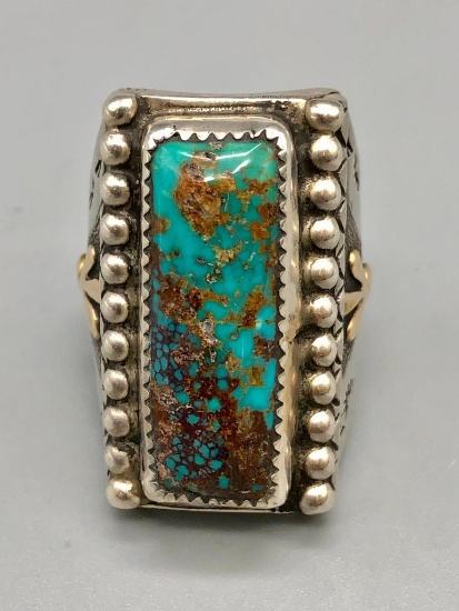 Beautiful Turquoise, Sterling Silver, & Gold Ring