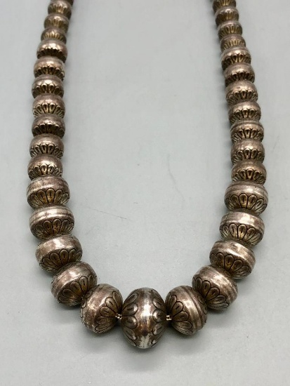 Stamped Design Sterling Silver Bead Necklace