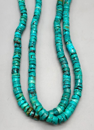 Two Strand Large Turquoise Disc Bead Necklace
