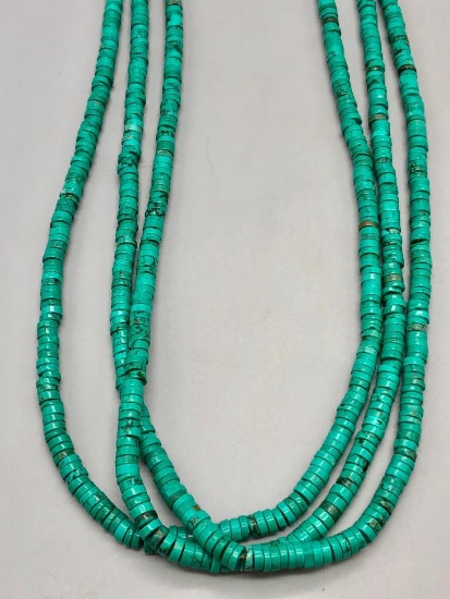 Three Strand Turquoise Disc Bead Necklace