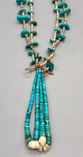 Vintage Two Strand Turquoise & Heishi Jocla Necklace