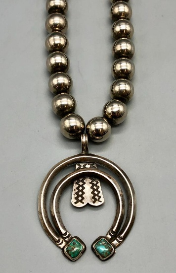Long Silver Bead Necklace with Naja